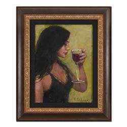 Vincent Silvano, "Thinking of You" Framed Original Oil Painting on Canvas, Hand Signed with Certific