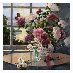 Marilyn Simandle, "Morning Roses" Hand Embellished Limited Edition on Canvas, Numbered and Hand Sign