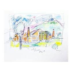 Wayne Ensrud "Clos Pegase Winery, Napa Valley" Mixed Media Original Artwork; Hand Signed; COA