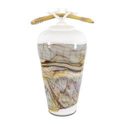 "Small White Opal Covered Jar with Finial" Hand Blown Glass Sculpture, Hand Signed by GartnerBlade G