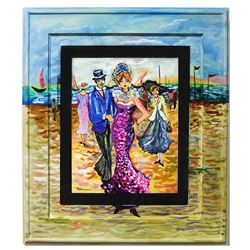 Patricia Govezensky- Original Watercolor with Hand Painted Frame "The Wedding"