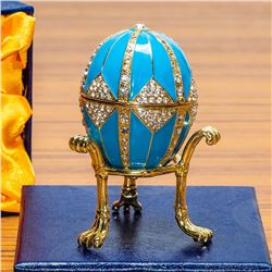 Crystal Rhombus on Blue Enamel Royal Inspired Russian Egg