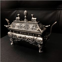 Asian Tibetan Silver Incense Burner