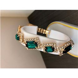Ladies Gold Square Emerald Rhinestone Bracelet