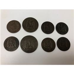 Lot Of 8 French Napolean III 5 Cent Coins