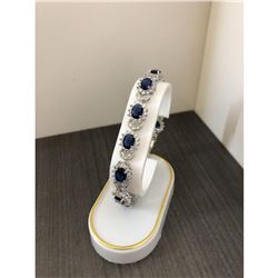 Ladies 925 Silver Bracelet Lined with Semi-Precious Blue Gemstones