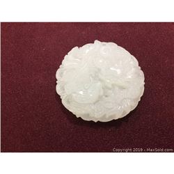 Asian White Jade Carved Peacock Dragon Medallion