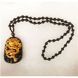 Natural Black Obsidian Asian Dragon Pendant