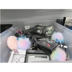 TOTE OF RFID WALLETS, KEYCHAINS, COIN BANKS, BRACELETS, PENS, KEYS, TRINKET BOXES, ETC