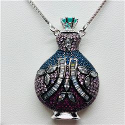 Silver Perfume Holder Ornate Design Adjustable Length Necklace (~weight 18.5g), Made in Canada, Sugg