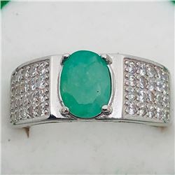 Silver Emerald Cubic Zirconia Men'S Ring, Made in Canada, Suggested Retail Value $200 (Estimated Sel