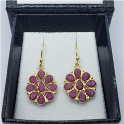 Gold Plated Silver Ruby(6.5ct) Earrings (~weight 3.33g), Made in Canada, Suggested Retail Value $160