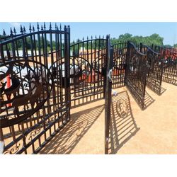 GREATBEAR 20' Wrought Iron Gate bi-parting, "deer" artwork in center frame (C-6)