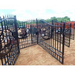 GREATBEAR 20' Wrought Iron Gate bi-parting, "deer" artwork in center frame (C-6)