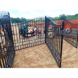 GREATBEAR 20' Wrought Iron Gate bi-parting, "deer" artwork in center frame(C-6)