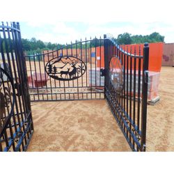 GREATBEAR 20' Wrought Iron Gate bi-parting, "deer" artwork in center frame (C-6)