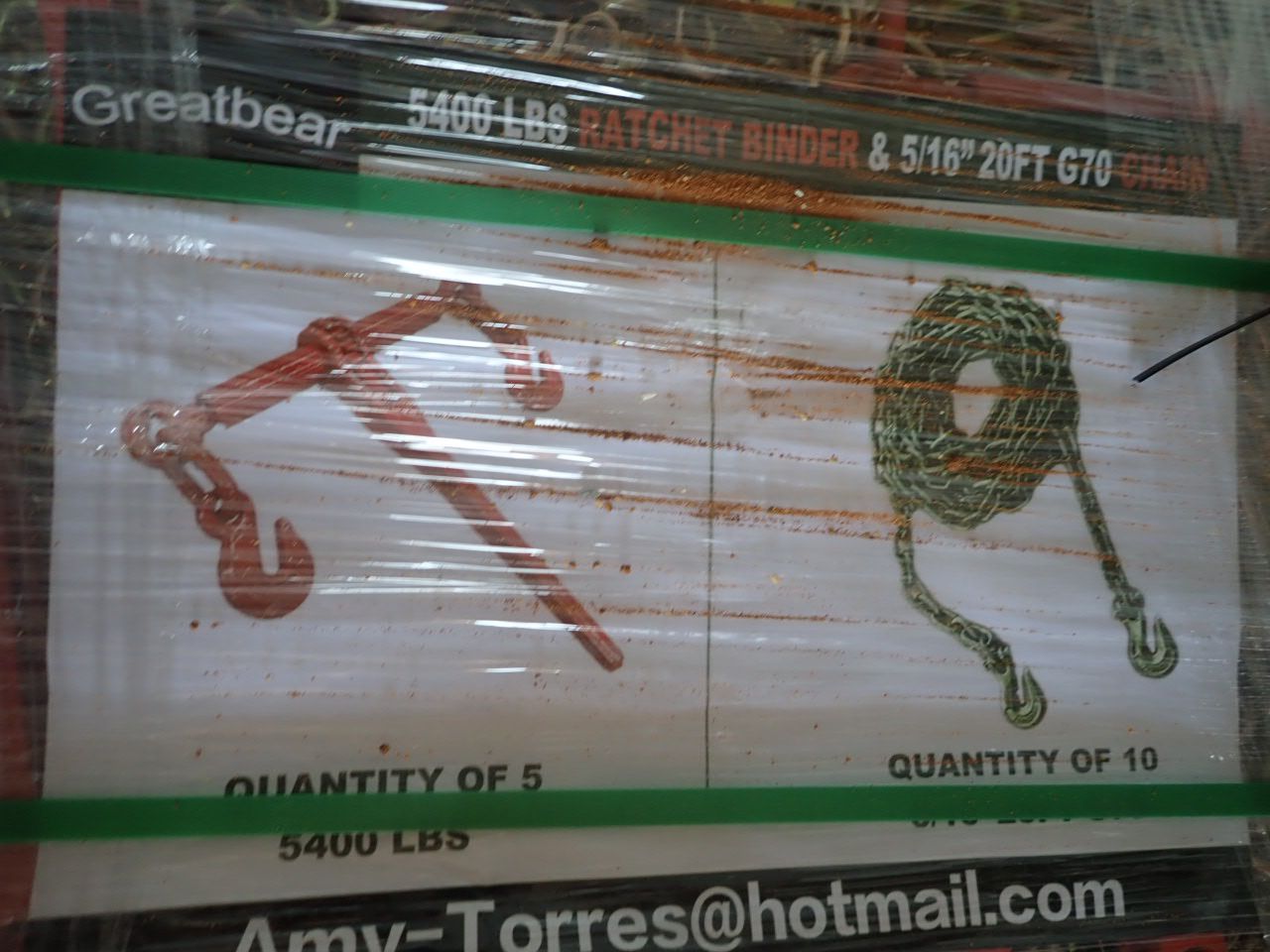 GREATBEAR Ratchet Binder & Chains (5) 9200lb binders, (10) 3/8" 20