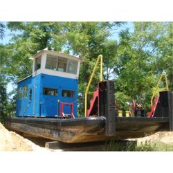 44' WORK BOAT, -push boat / Tug, Barge is 44' long, 16' wide, 3' 2" deep, approx weight 32,500#, blu