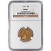 Image 1 : 1911 $5 Indian Head Half Eagle Gold Coin NGC MS61