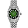 Image 2 : Rolex Ladies Stainless Steel Green Vignette Diamond Lugs & Datejust Wristwatch