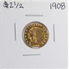 Image 1 : 1908 $2 1/2 Indian Head Quarter Eagle Gold Coin