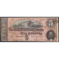 1864 $5 Confederate States of America Note