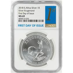 2018 South Africa Krugerrand Silver Coin NGC MS69 First Day of Issue