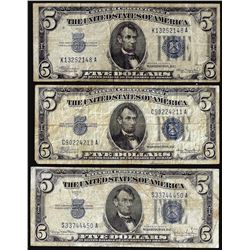 Lot of (3) 1934 $5 Silver Certificate Notes