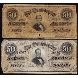 Lot of (2) 1864 $50 Confederate States of America Note