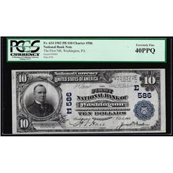 1902PB $10 Washington, PA CH# 586 National Currency Note PCGS Extremely Fine 40PPQ