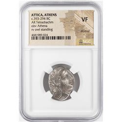 393-294 BC Attica Athens AR Tetradrachm Athena Owl Coin NGC VF
