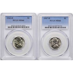 Lot of 1943-D & 1947-D Jefferson Nickel Coins PCGS MS66
