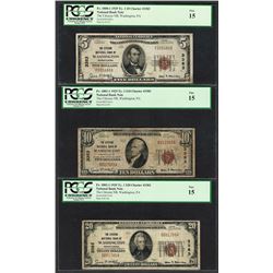 1929 $5/10/20 Citizens NB Washington, PA CH# 3383 National Currency Notes PCGS F15