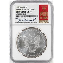 1996 $1 American Silver Eagle Coin Mint Error Minor Rev Struck Thru NGC MS69