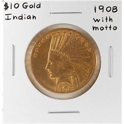 1908 with Motto $10 Liberty Head Eagle Gold Coin