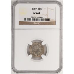 1907 Barber Dime Coin NGC MS62