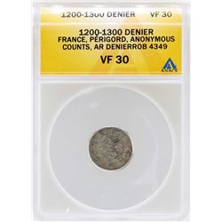 1200-1300 France Denier Perigord Coin ANACS VF30