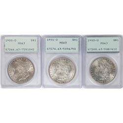 Lot of 1900-O to 1902-O  $1 Morgan Silver Dollar Coins PCGS MS63 Old Green Rattler