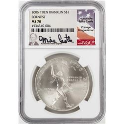 2006-P $1 Ben Franklin Scientist Silver Dollar Coin NGC MS70 Mike Castle Signature
