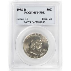 1958-D Franklin Half Dollar Coin PCGS MS64FBL