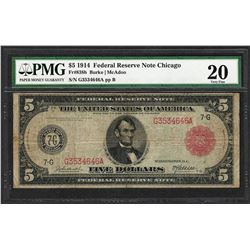 1914 $5 Federal Reserve Note Chicago Fr.838b PMG Very Fine 20