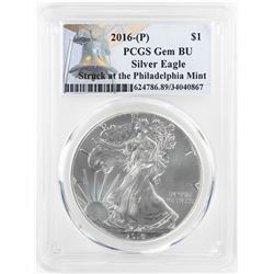 2016-P $1 American Silver Eagle Coin PCGS Gem BU Struck at the Philadelphia Mint