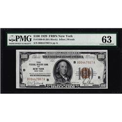 1929 $100 Federal Reserve Bank Note New York Fr.1890-B PMG Choice Uncirculated 63