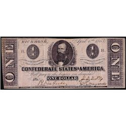 1863 $1 Confederate States of America Note