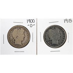 Lot of 1900-O and 1915 Barber Half Dollar Coins