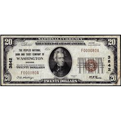 1929 $20 Peoples Bank & Trust of Washington, Indiana CH# 3842 National Currency Note