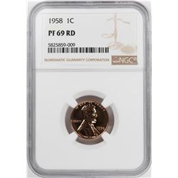 1958 Proof Lincoln Wheat Cent Coin NGC PF69RD Graded Top Pop