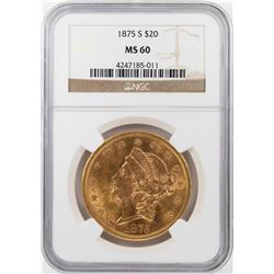 1875-S $20 Liberty Head Double Eagle Gold Coin NGC MS60