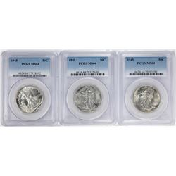 Lot of (3) 1945 Walking Liberty Half Dollar Coins NGC MS64