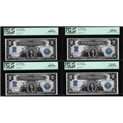 Cut Sheet of (4) 1899 $2 Silver Certificate Note Fr.258 PCGS Choice/Gem New 64/65/66PPQ
